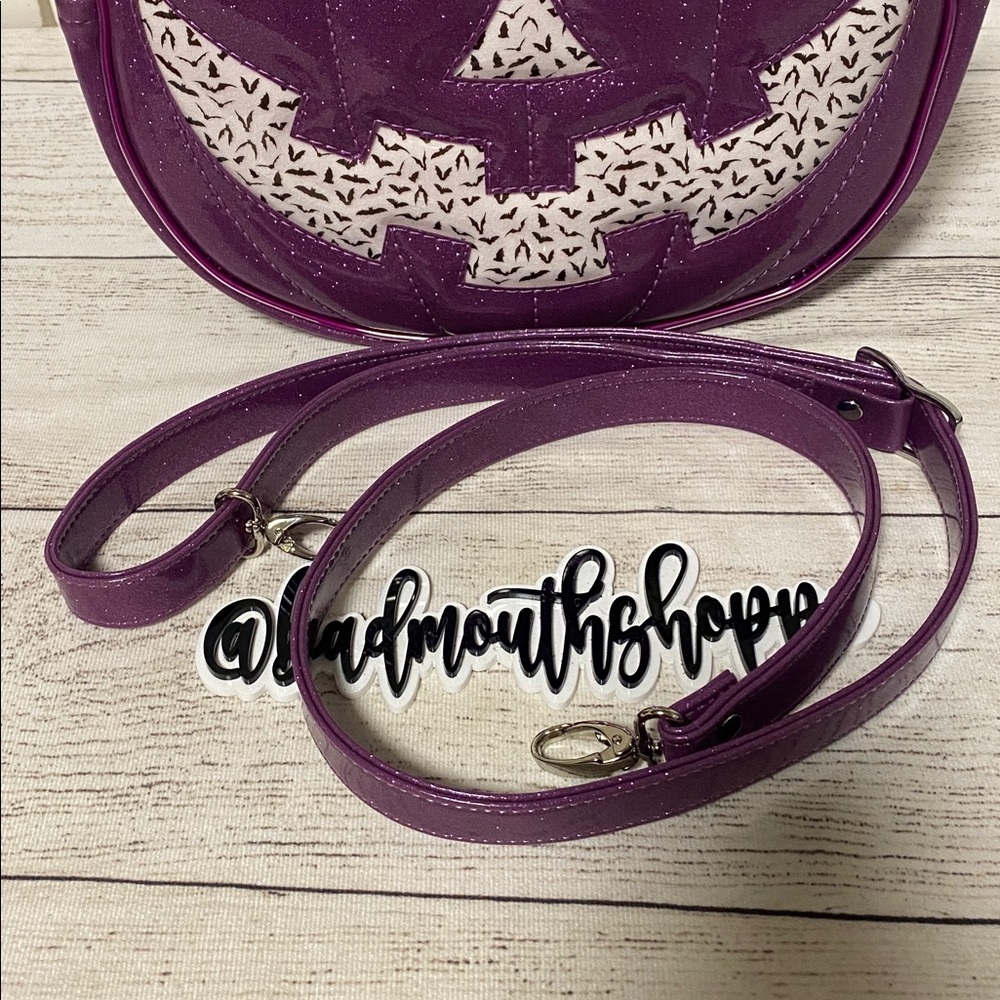 *Double K Originals OOAK Purple Light Up Pumpkin with GITD Bats Purse Bag Set - Picture 15 of 16
